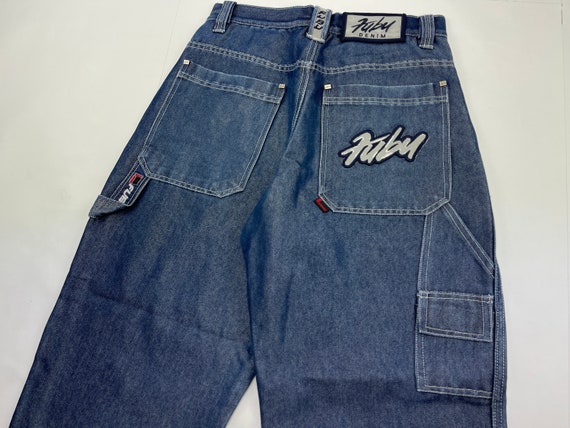 FUBU jeans, shiny blue vintage baggy jeans, silver me… - Gem