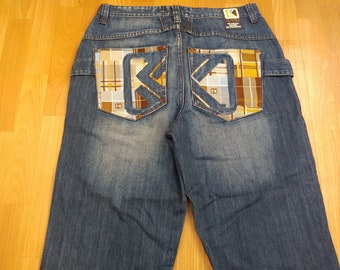 KARL KANI jeans, vintage baggy Kani jeans loose blue 90s hip-hop clothing, oldschool 1990s hip hop, OG, gangsta rap, size W 34