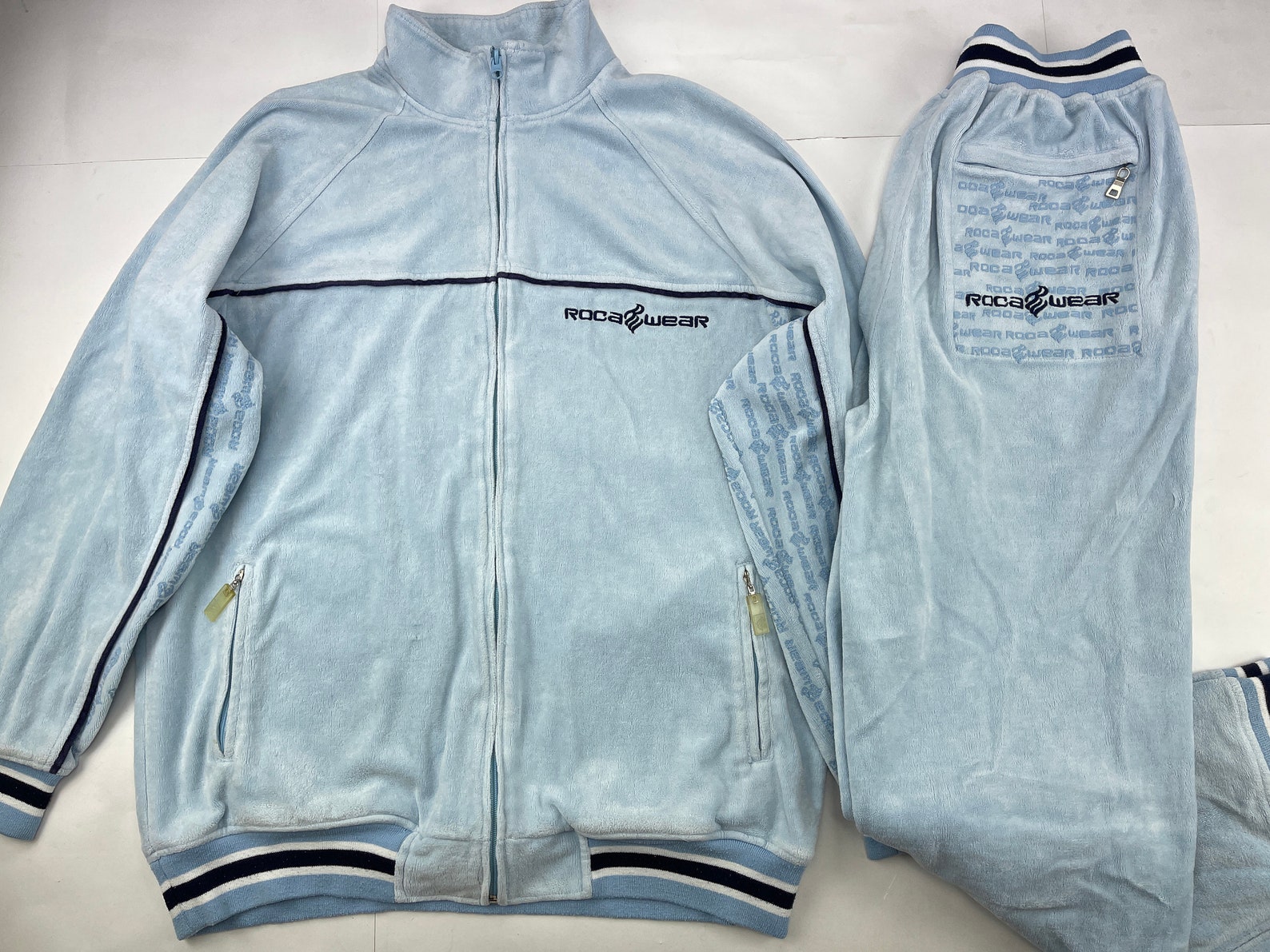 ROCAWEAR tracksuit 1990s blue velour baggy track suit Etsy