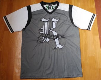 KARL KANI jersey, vintage hiphop t-shirt of 90s hip-hop clothing, 1990s hip hop shirt, gray, og, gangsta rap, old-school, og, size L Large