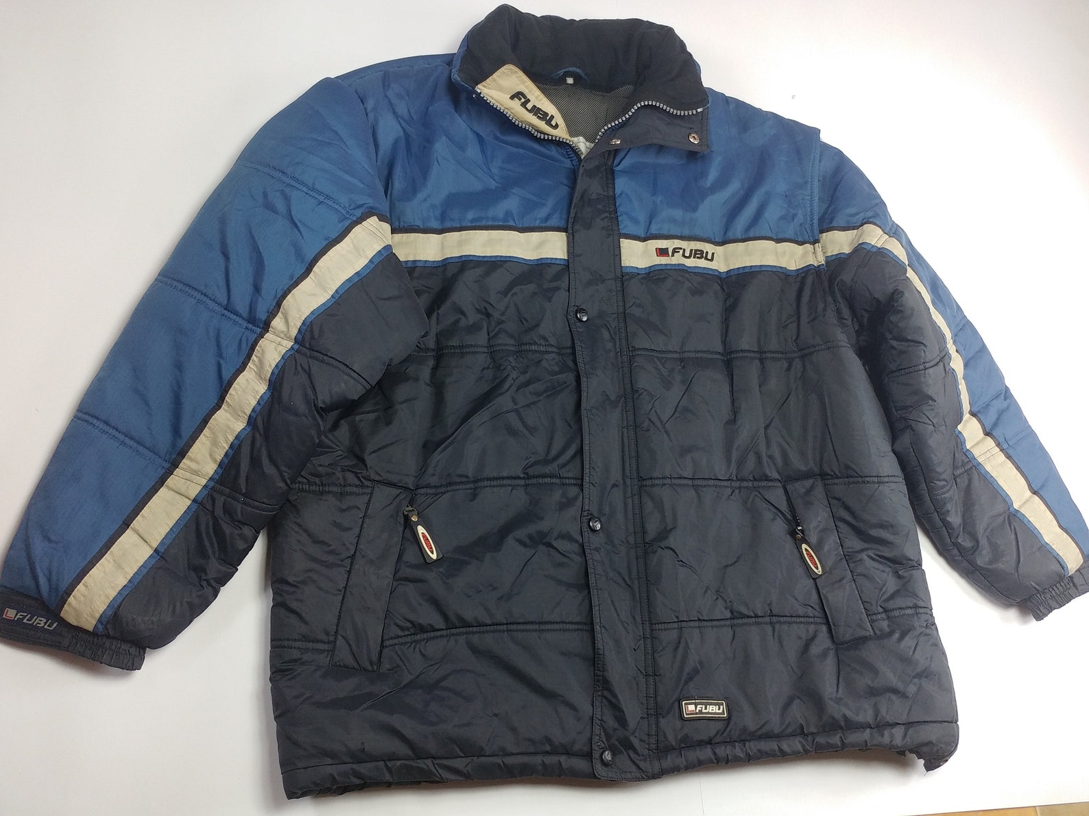 FUBU Jacket Black Vintage Quilted Puffer 90s Hip Hop Etsy