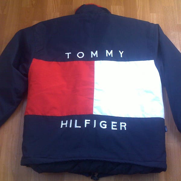Tommy Hilfiger jacket, vintage Tommy jacket of 90s hip-hop clothing, 1990s hip hop sailor college jacket, OG, gangsta rap, size M Medium