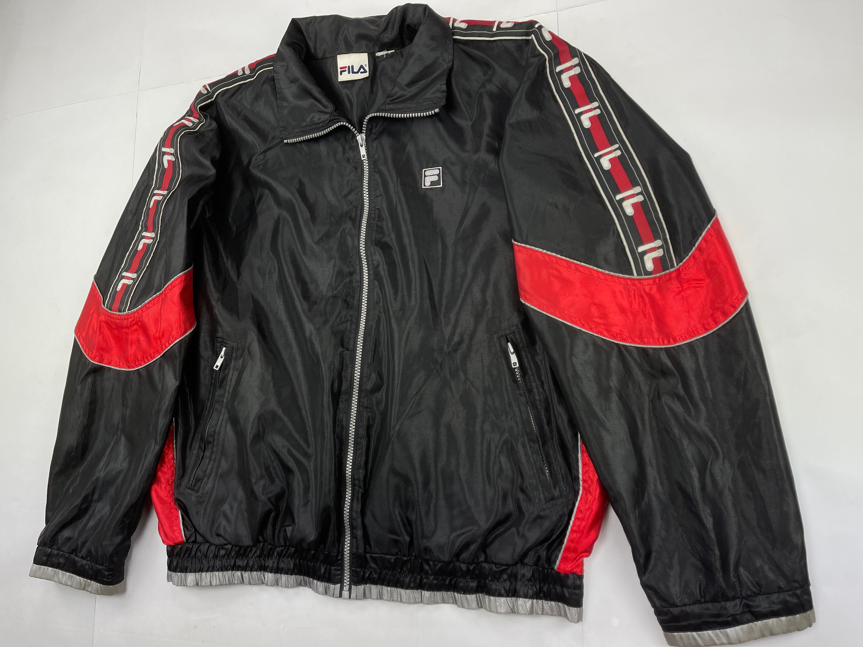 FILA Jacket Black Vintage Track Top 90s 