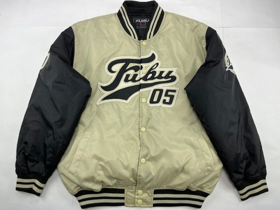 FUBU jacket, beige, vintage college varsity bomber, 9… - Gem