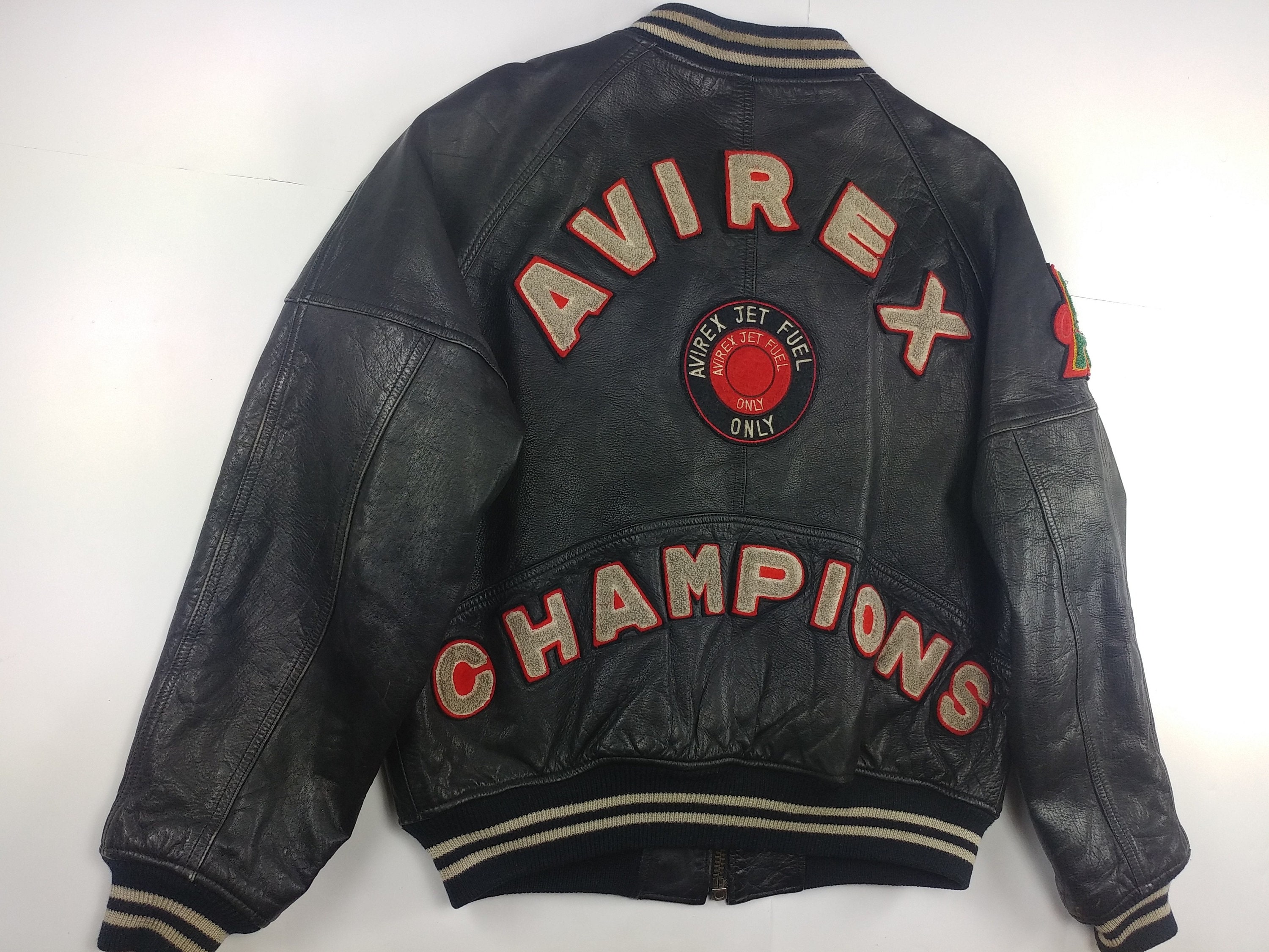 AVIREX Leather Jacket Black Vintage Coat 90s Hip Hop - Etsy