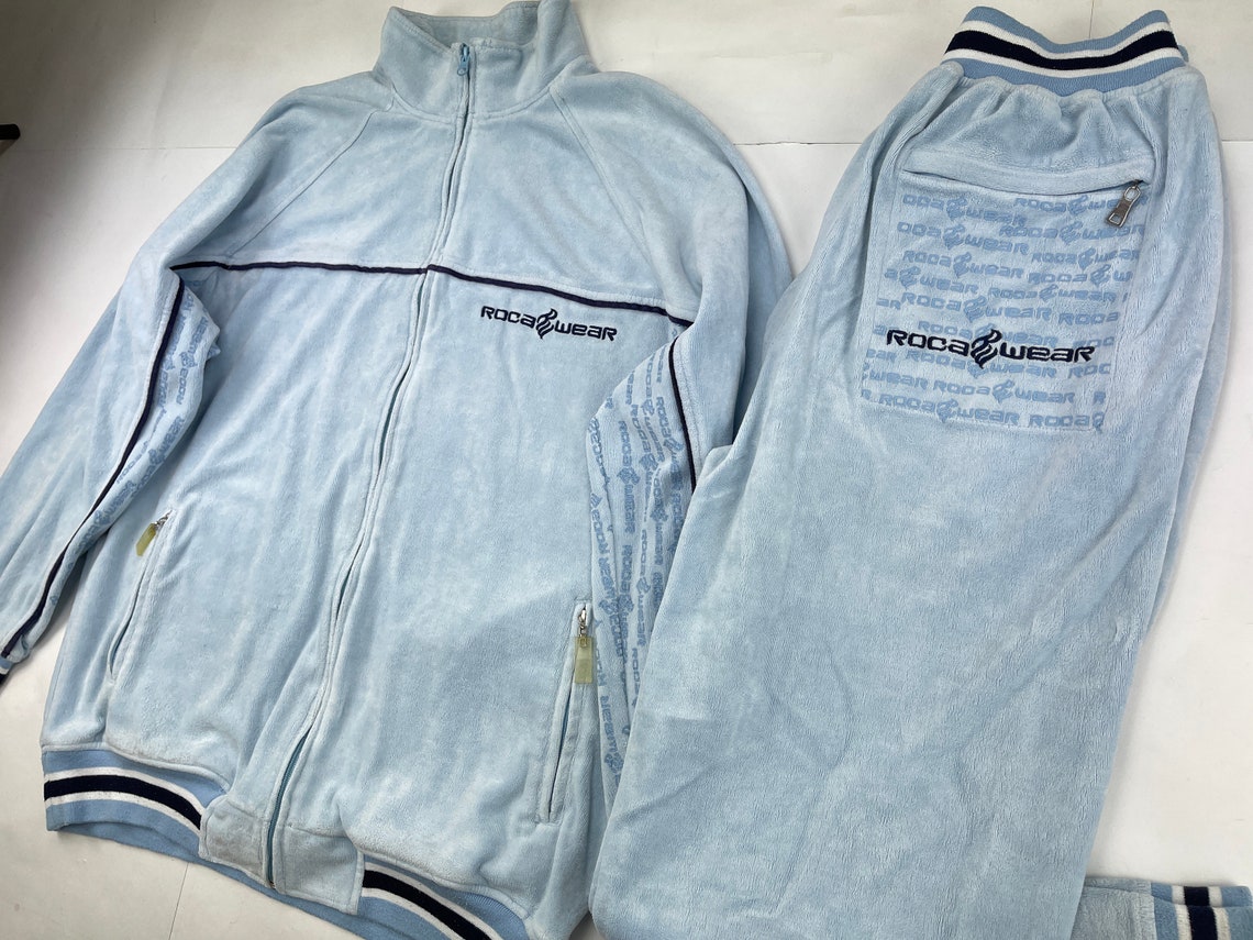 ROCAWEAR tracksuit 1990s blue velour baggy track suit Etsy