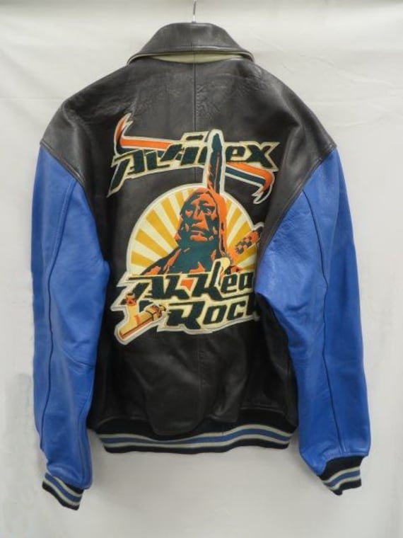 AVIREX Leather Jacket, Black, Ah Kea, Choctaw, Indian, Vintage