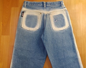 KARL KANI jeans, vintage baggy Kani jeans loose blue 90s hip-hop clothing, old school 1990s hip hop, OG, gangsta rap, size W 28