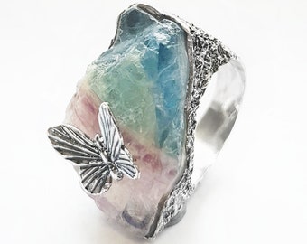 One Of A Kind Ring Unique Piece Geoda Ring Original Ring Raw Stone Ring Flower Ring Of Calcedonia And Sterling Silver 925 Jewelry Statement Rings Ugaurbanag Com