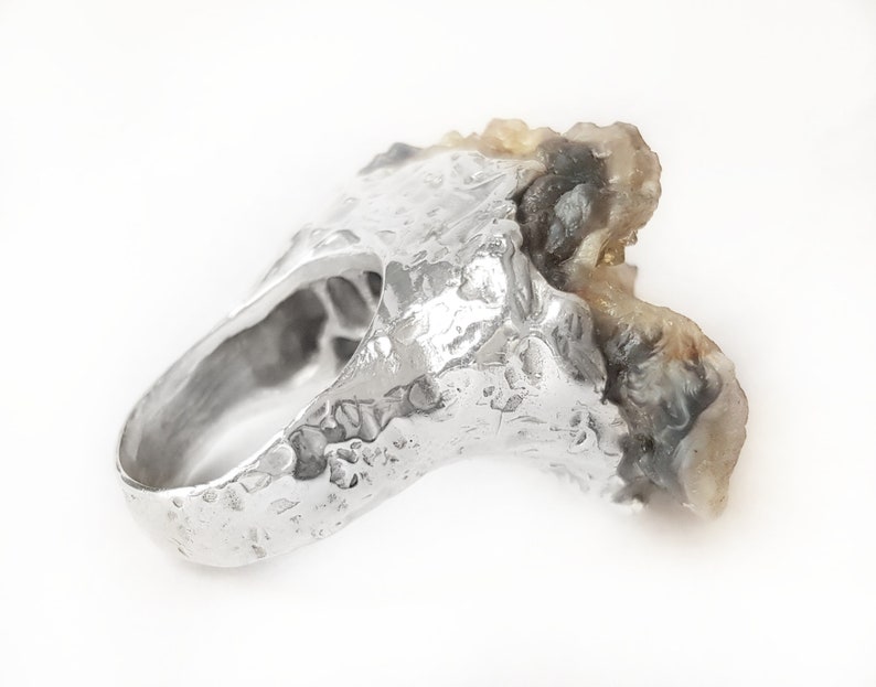 Unique Piece One Of A Kind Ring Raw Stone Ring Geoda Ring Original Ring Flower Ring Of Calcedonia And Sterling Silver 925 Jewelry Rings Valresa Com