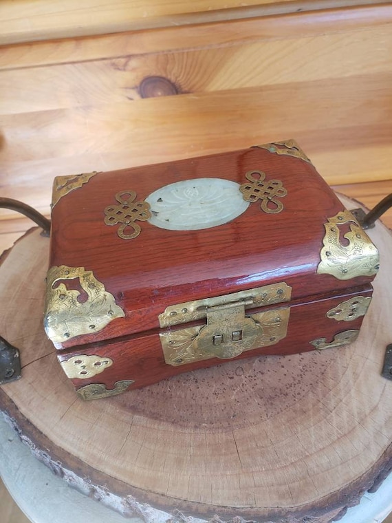 Vintage jewelry box brass and lacquered wood