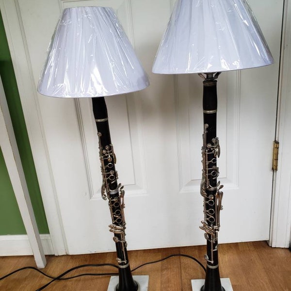 2 Clarinet Lamps, vintage musical instrument Lamp, Studio lamp, vintage lighting handmade gift idea handmade lamps pair of lamps