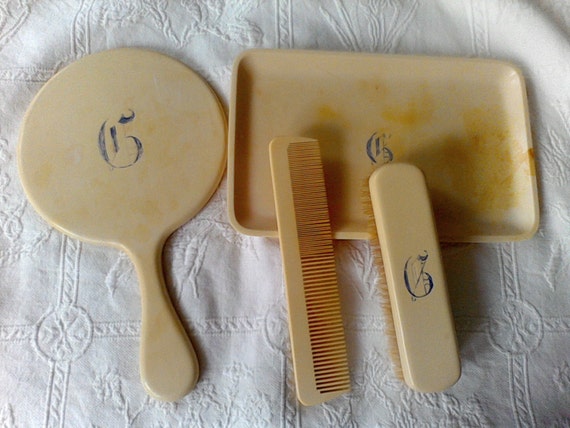 Dresser Set Dresser Tray Vanity Mirror Comb Brush Etsy