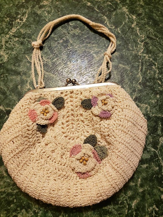 Vintage purse, hand made crocheted handbag - image 1