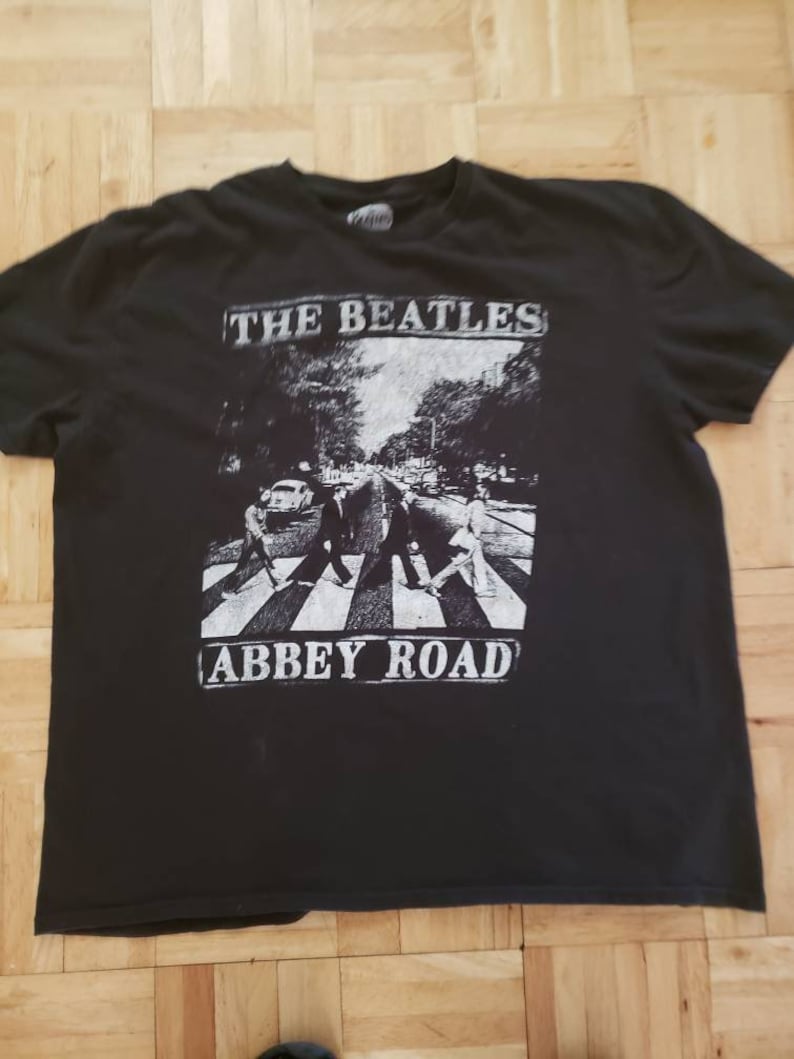 The Beatles Abbey Road Tee Shirt Black graphic tee shirt Xlarge black tee shirt 100 percent cotton