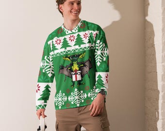 Giz in a box ugly Christmas sweater hockey jersey style