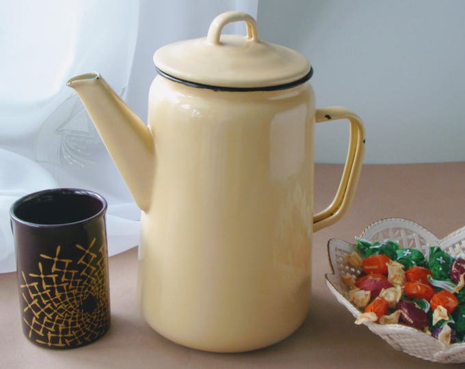 Yellow Enamel Coffee Pot Vintage Enamel Pitcher Antique Etsy
