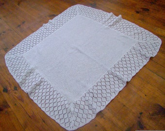 Vintage white baby blanket Hand knit shawl Baby shower gift Newborn christening Vintage knit wrap