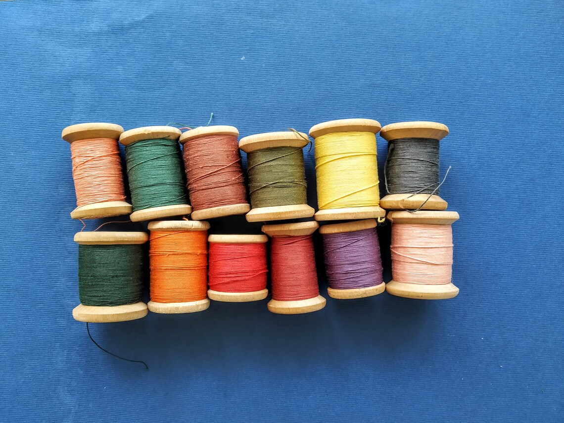 Vintage Wooden Spools of Thread Set of 12 Colorful Sewing Etsy Canada