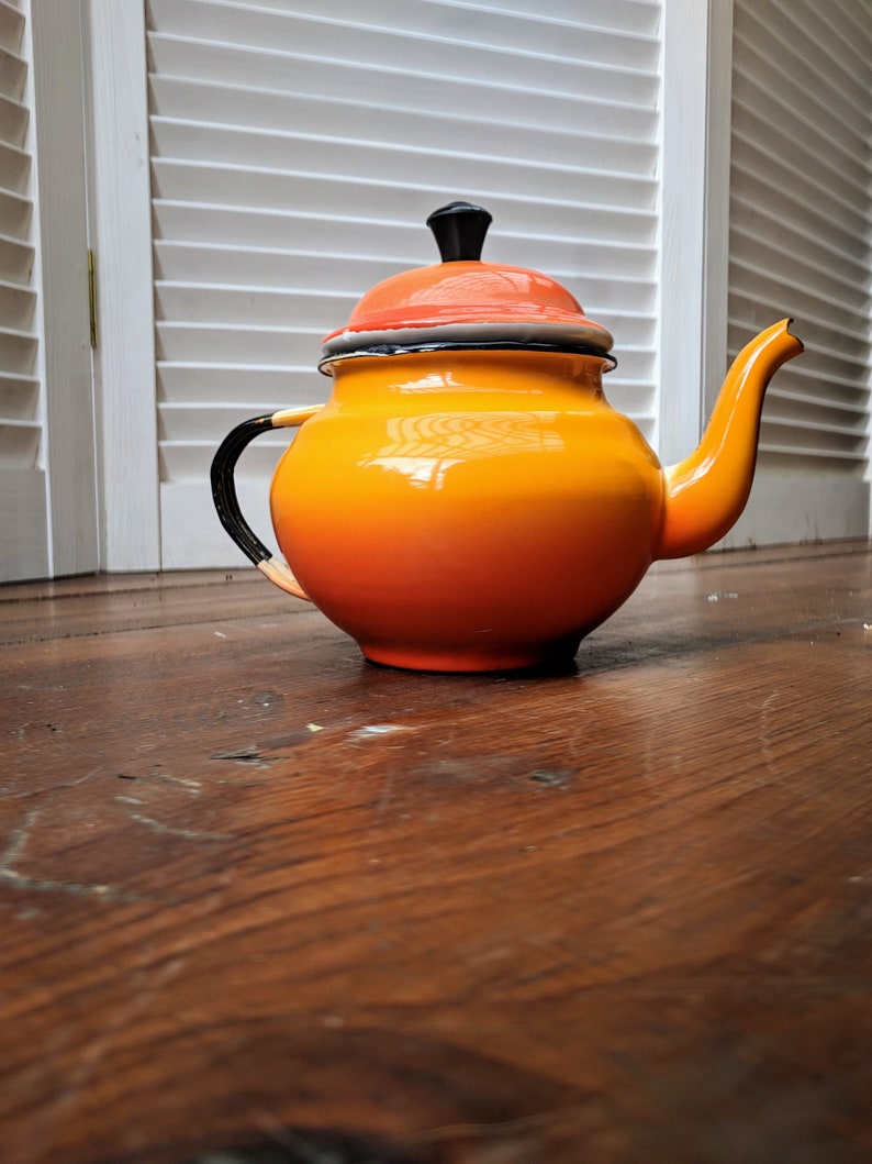 Orange enamel teapot Tea kettle Red enamelware teapot 2 cup Etsy