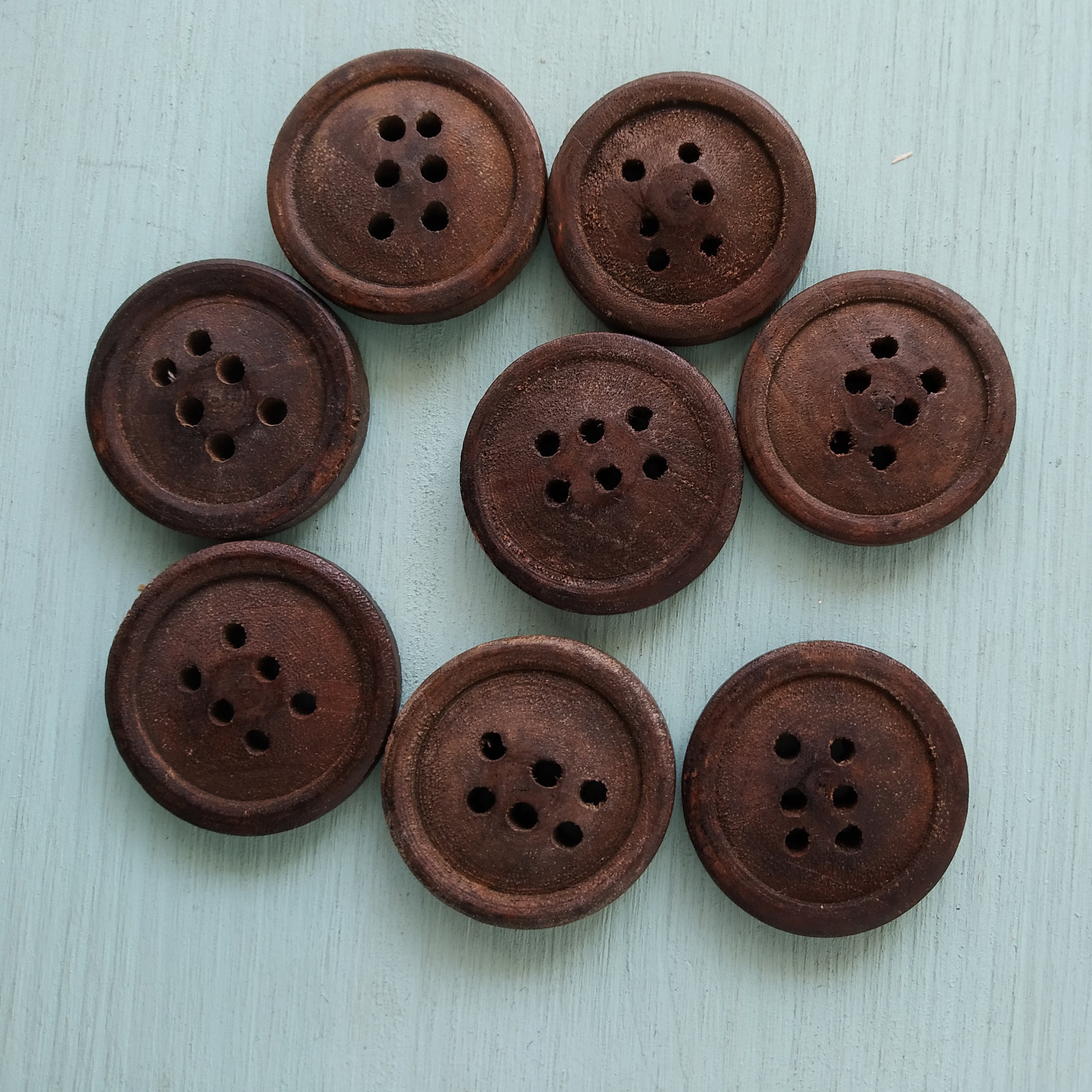 Vintage Buttons 8 Brown Tones Buttons Wood, 6 Holes , Sew Through