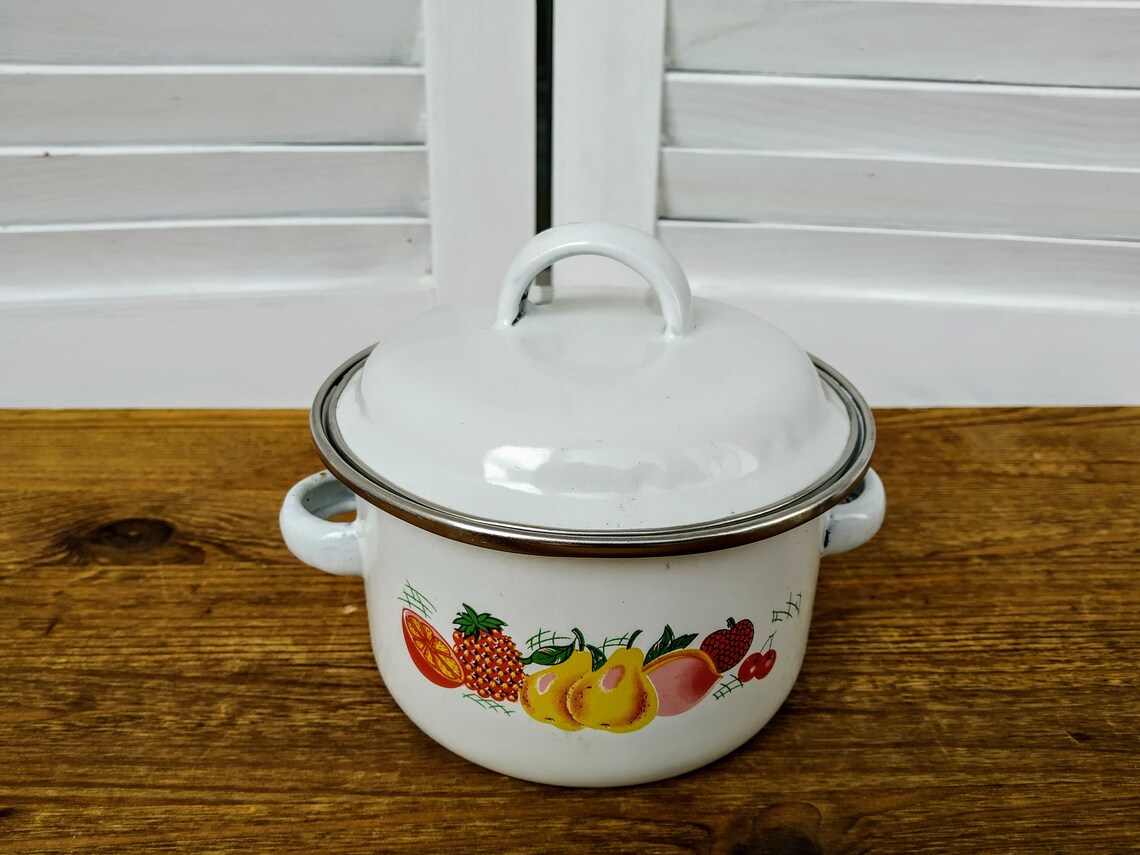 Small Casserole Dish 05L Vintage White Enamel Personal Etsy