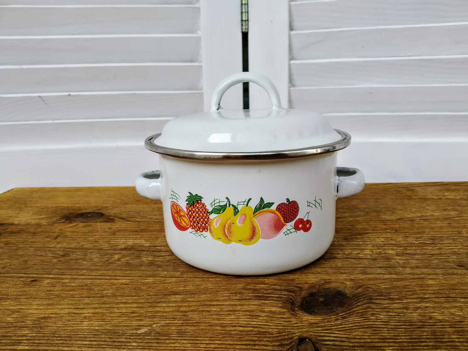 Small Casserole Dish 05L Vintage White Enamel Personal Etsy