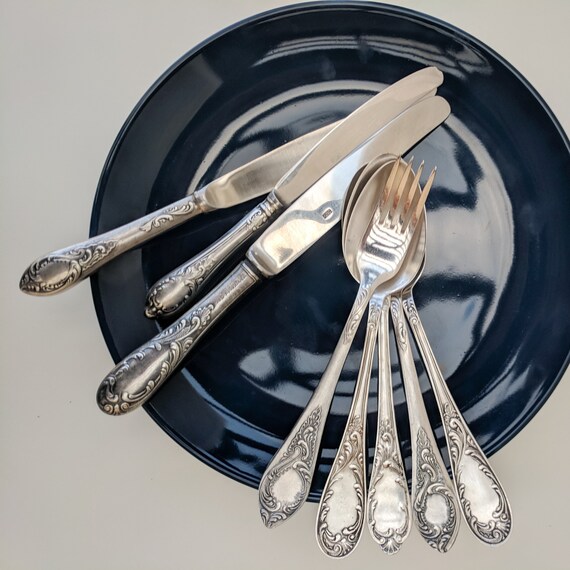 Fork Silverware Soup and Informal Israel Spoon Cutlery Salad - Knife Vintage Mismatch Flatware Pc Floral Etsy Fork Set Dinner 4