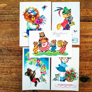 Set von 5 sowjetischen Postkarten - Vintage Kinderpostkarten, ""Herzlichen Glückwunsch"" - Unbenutzte sowjetische Postkarten - Geschenk für Sammler"