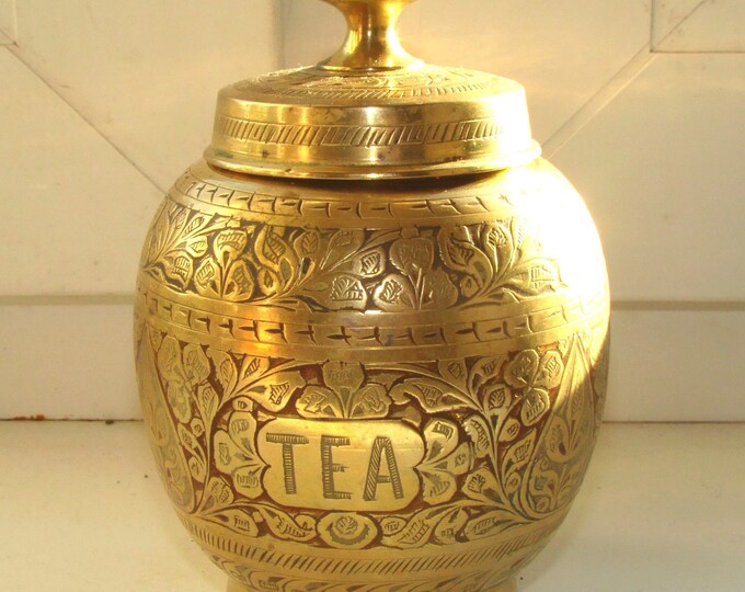 Vintage Tea Canister, Antique Tea Jar, Vintage Brass Tea Caddy, Tea
