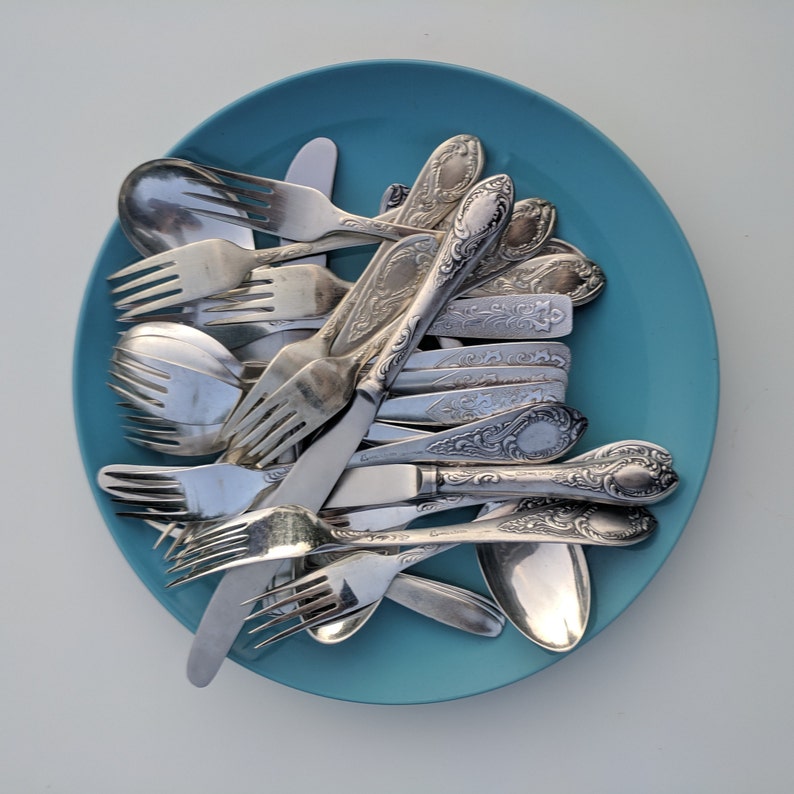 Dinner fork and spoon set Vintage cutlery Silverplate soup Etsy