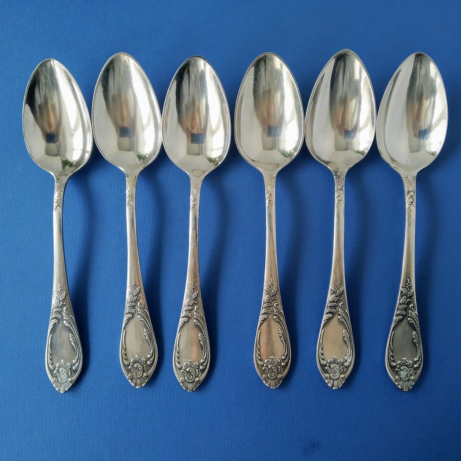 6 Soup Spoons Silverplate Tablespoon Set Floral Flatware Etsy
