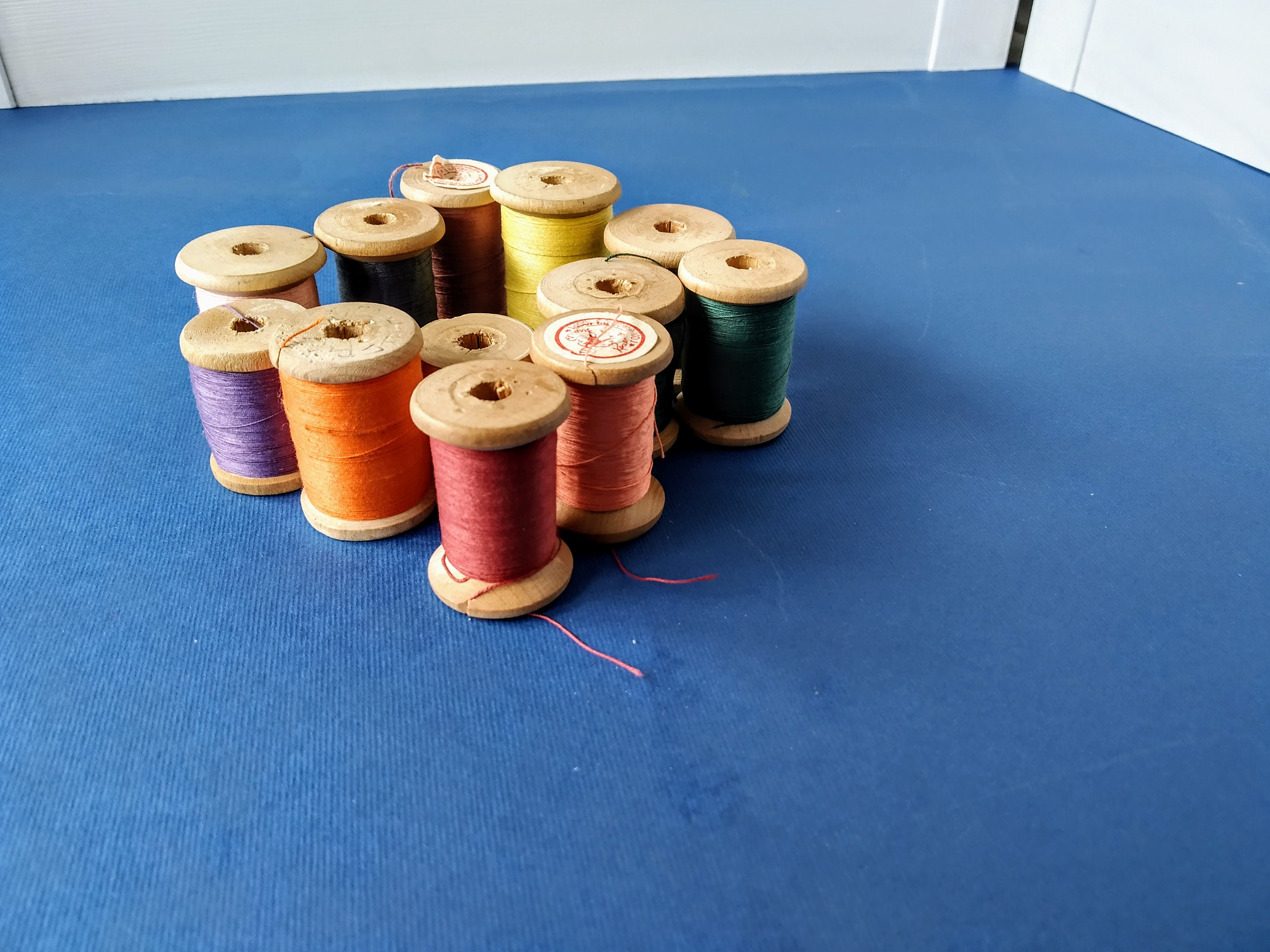 Vintage Wooden Spools of Thread Set of 12 Colorful Sewing Etsy Canada