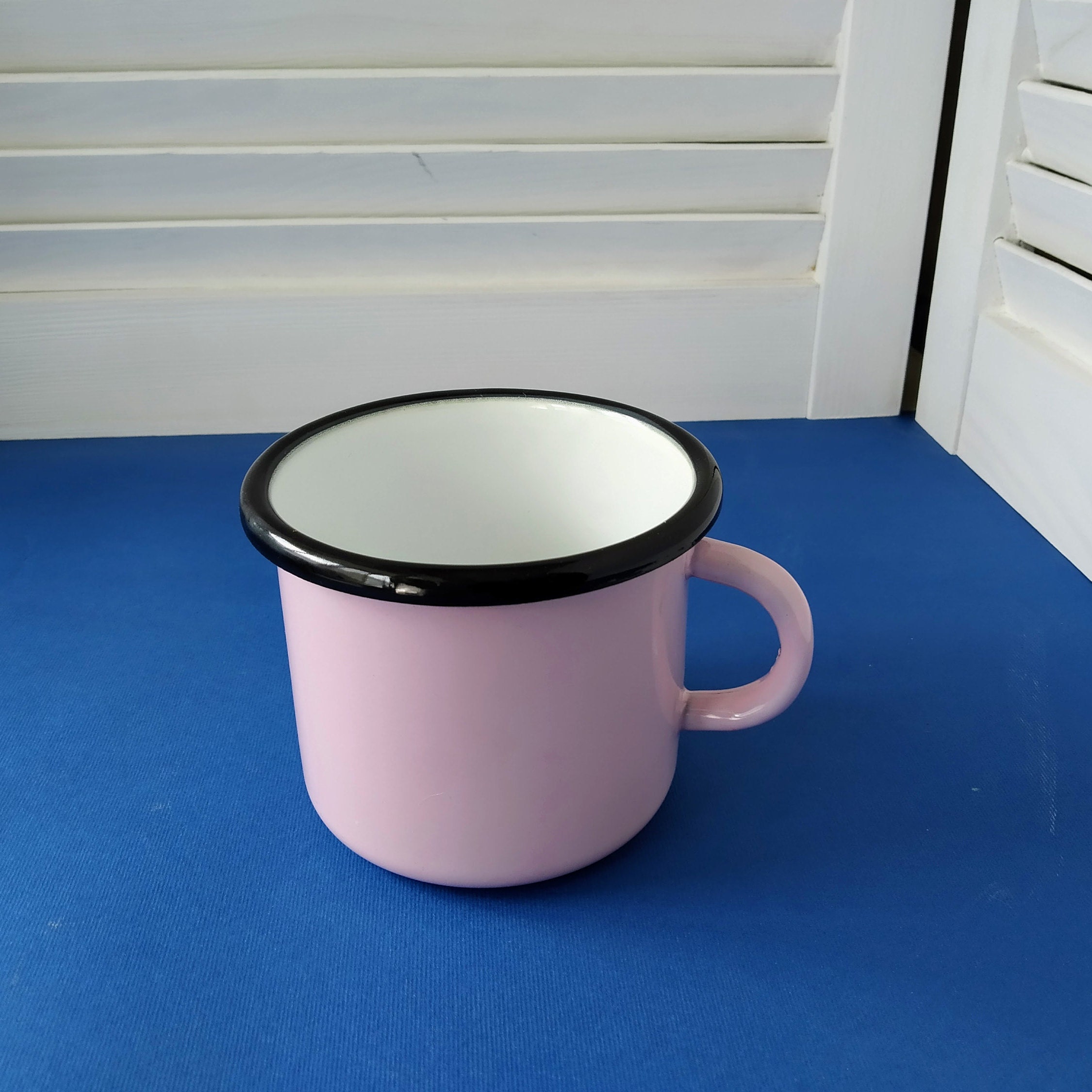 15 Oz Pink enamel mug Camping enamelware Farmhouse coffee mug Etsy