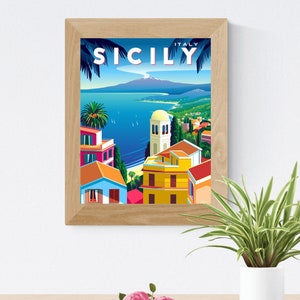 Sycylia: Plakat podróżniczy w stylu retro | Włochy Sycylia vintage | Wydruki cyfrowe | EZ print | Plakat podróżniczy vintage | Podróże | Dekoracja | Sztuka ścienna