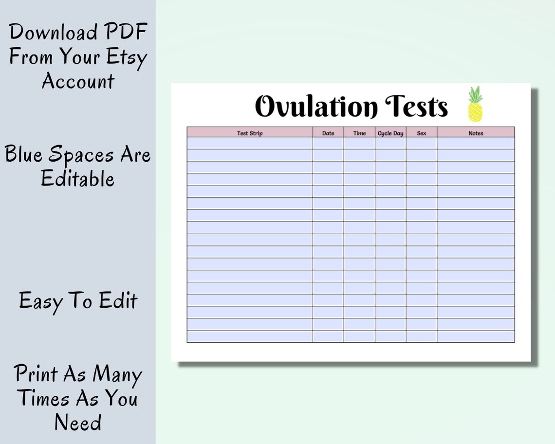 Ovulation Tracker Printable, Fertility Planner, Ovulation Test Strips ...