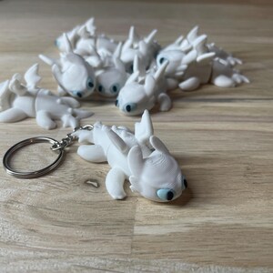 Day Fury \ Gelede Lightning Fury Sleutelhanger - Witte Lanyard - Draken Cartoon - 3D Geprint - Storm \ Luna