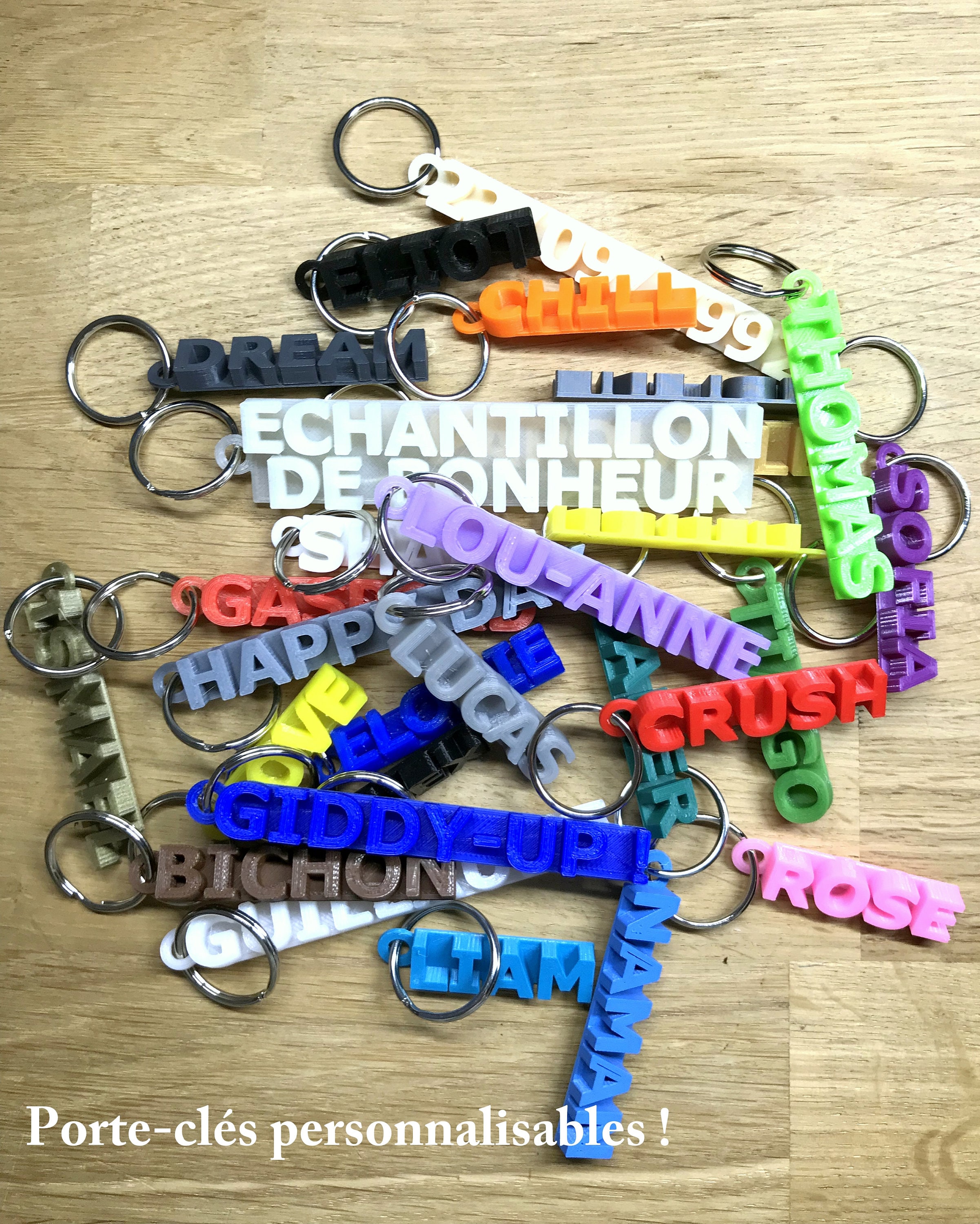 Porte-clés rigide ou flexible personnalisable imprimés en 3D -  France