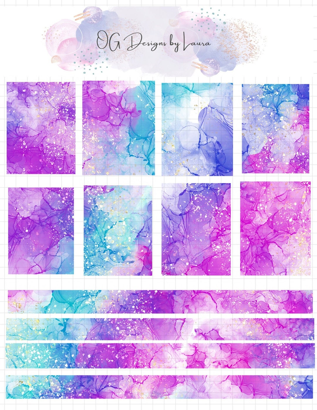 Precropped Goodnotes Stickers Digital Stickers Alcohol Ink Marble
