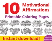 10 Printable Coloring Pages Adult Book Positive Quotes Vibes Motivational Print Affirmation Think