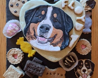 Faerytails personalised Large or XL Dog Birthday / Celebration Cake, with keepsake clay pawtrait topper. wheat free dog treat