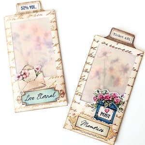 2 journal tags with 2 windowed pockets, Junk journal embellishments, Printed ephemera tags , Set of 2 junk journal cards