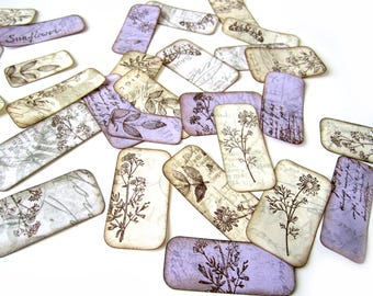 Botanical Junk Journal Ephemera: Handmade Paper Labels, 28 Piece Set