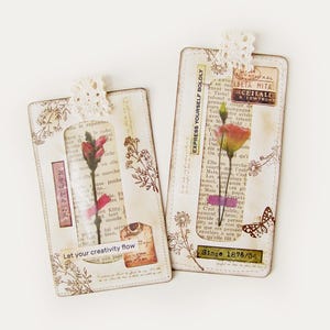 Handmade Flower Junk Journal Tags: Vintage Style Embellishments