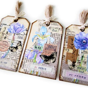 Vintage Style Flower Junk Journal Tags: Handmade Set of 3