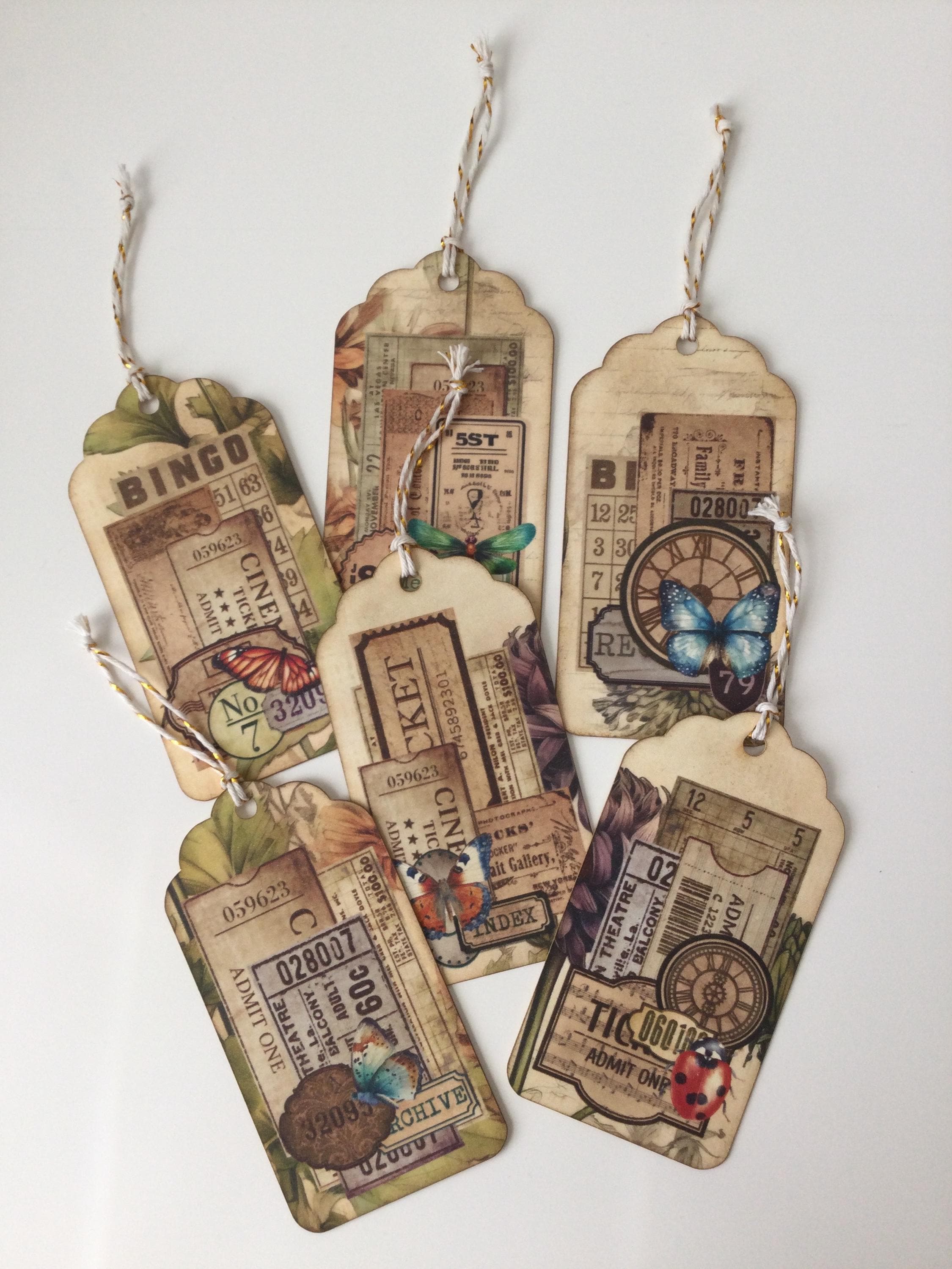 6 Junk journal tags, Junk journal embellishments, Printed ephemera tags , set of six junk journal tags