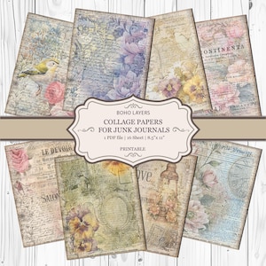 Junk Journal Collage Paper: Floral Ephemera, 16 Designs (PDF)