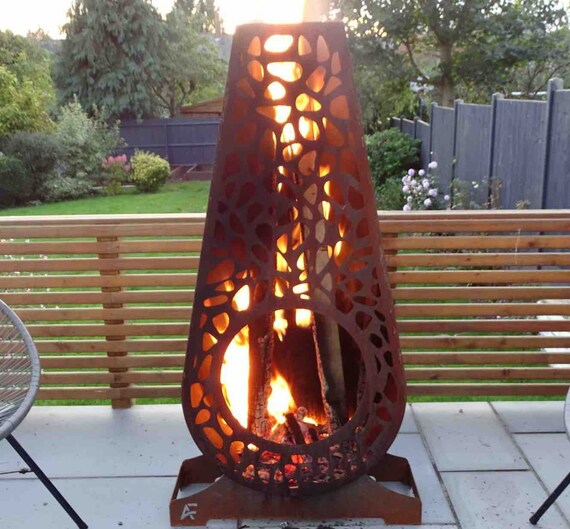 Corten Steel Chiminea Firepit Etsy