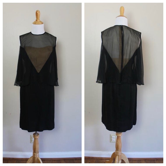 Vintagr 50s Illusion Neckline Cocktail Dress - Siz