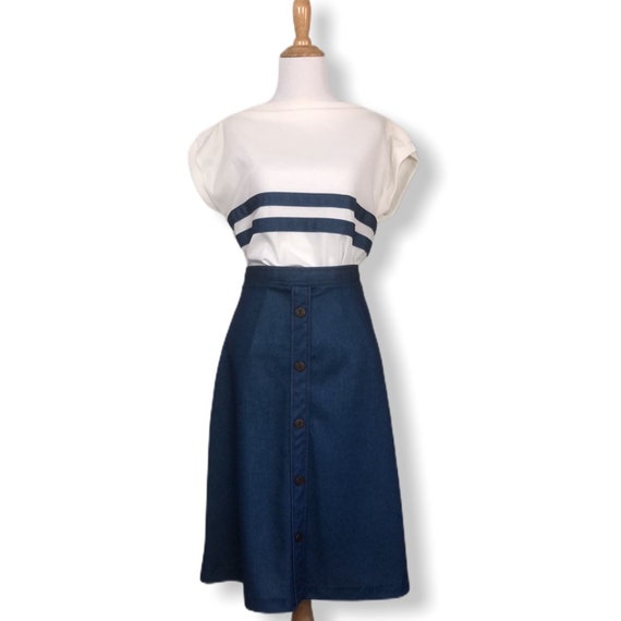 Vintage 70s 80s Faux Denim Skirt and Top Set - Siz